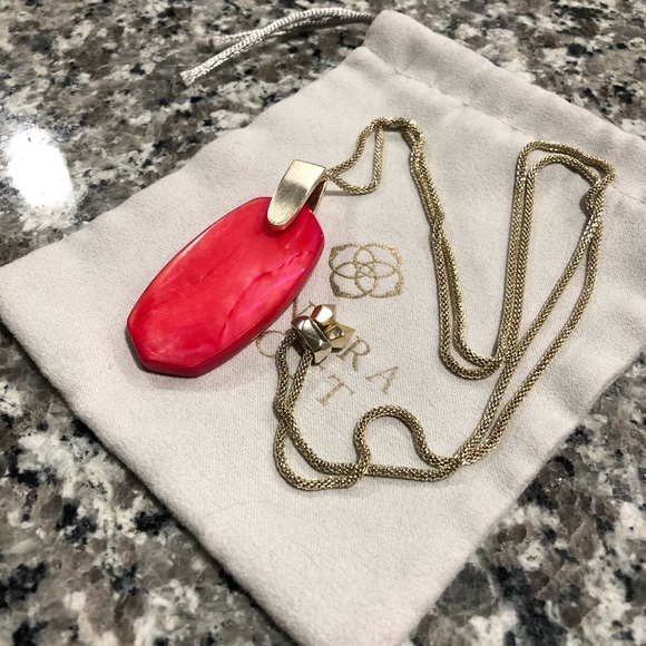Inez Gold Long Pendant Necklace In Red MOP - Picture 3 of 5